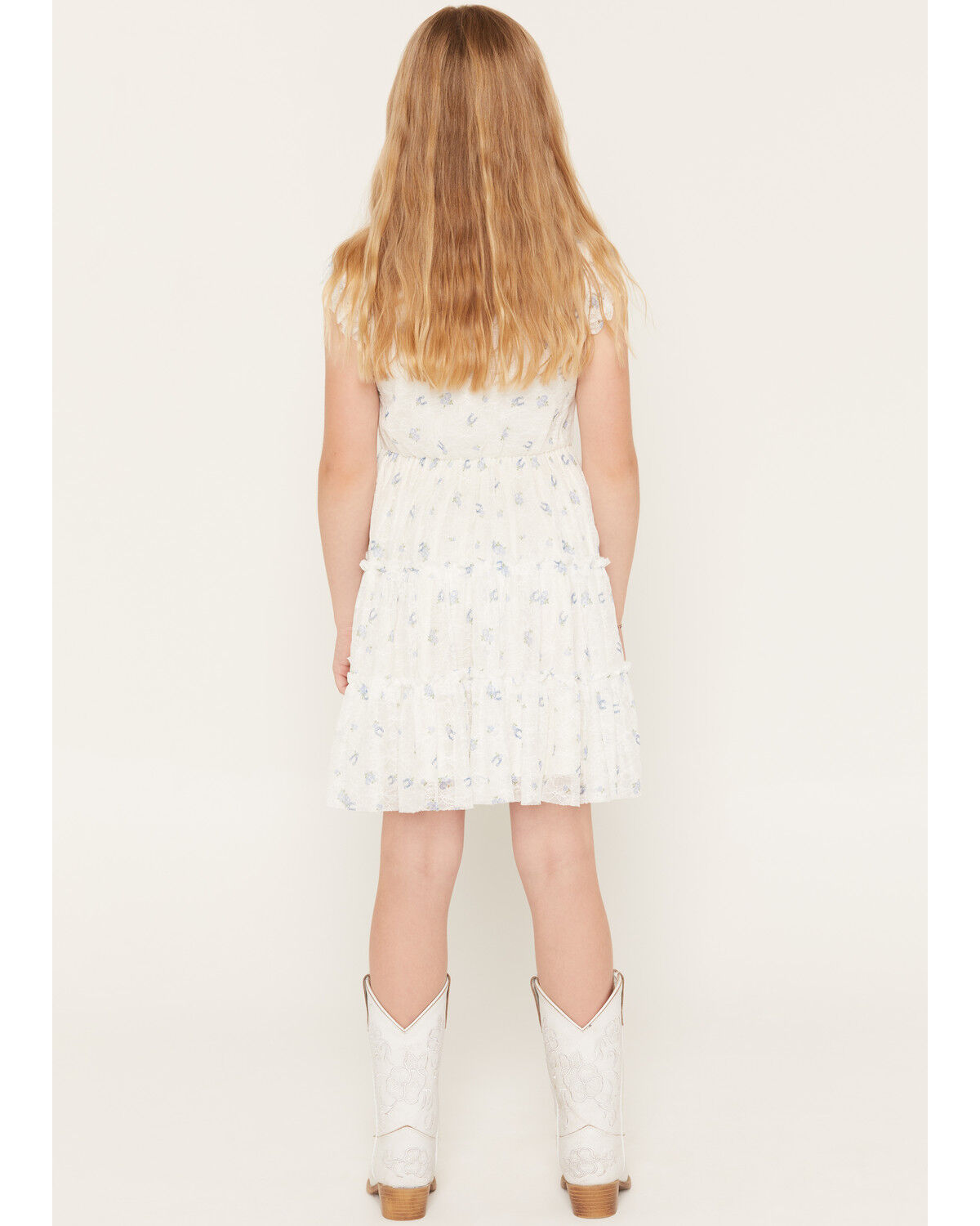 Image #4 - Sugar California Girls' Horseshoe Floral Print Lace Button-Down Dress, White, hi-res