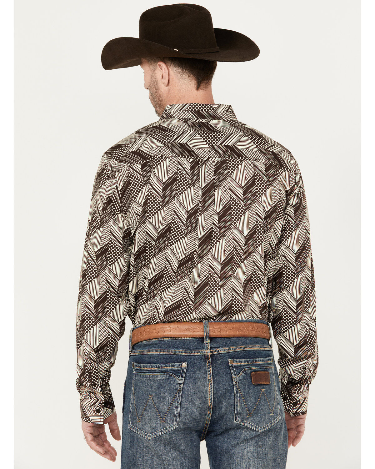 Image #4 - RANK 45&reg; Men's Altonwon Striped Geo Print Long Sleeve Button-Down Western Shirt, Coffee, hi-res