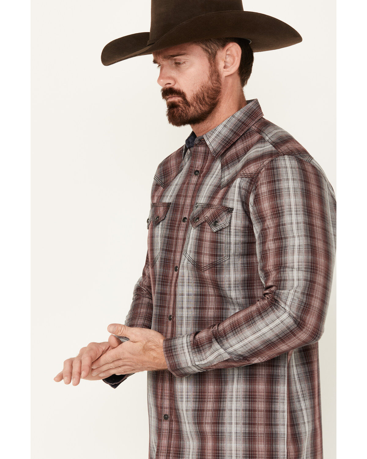Image #3 - Moonshine Spirit&reg; Men's Ricochet Plaid Print Long Sleeve Snap Western Shirt, Purple, hi-res
