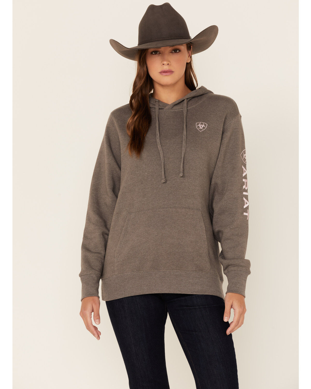 Image #1 - Ariat Women's Boot Barn Exclusive Logo Hoodie, Charcoal, hi-res