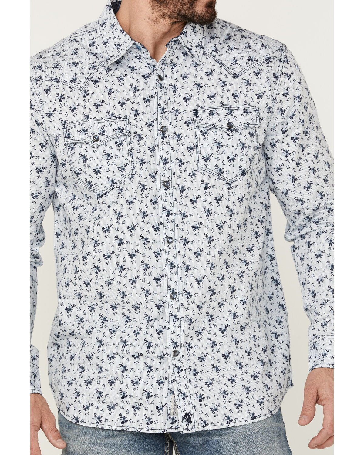 Image #3 - Moonshine Spirit&reg; Men's Bloom Floral Print Long Sleeve Snap Western Shirt, Light Blue, hi-res