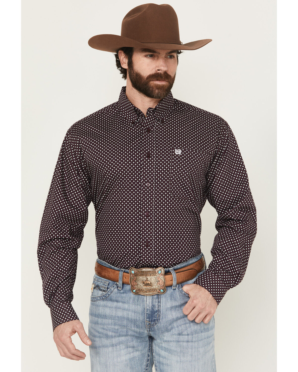 Image #1 - Cinch Men's Geo Print Long Sleeve Button-Down Western Shirt, Purple, hi-res