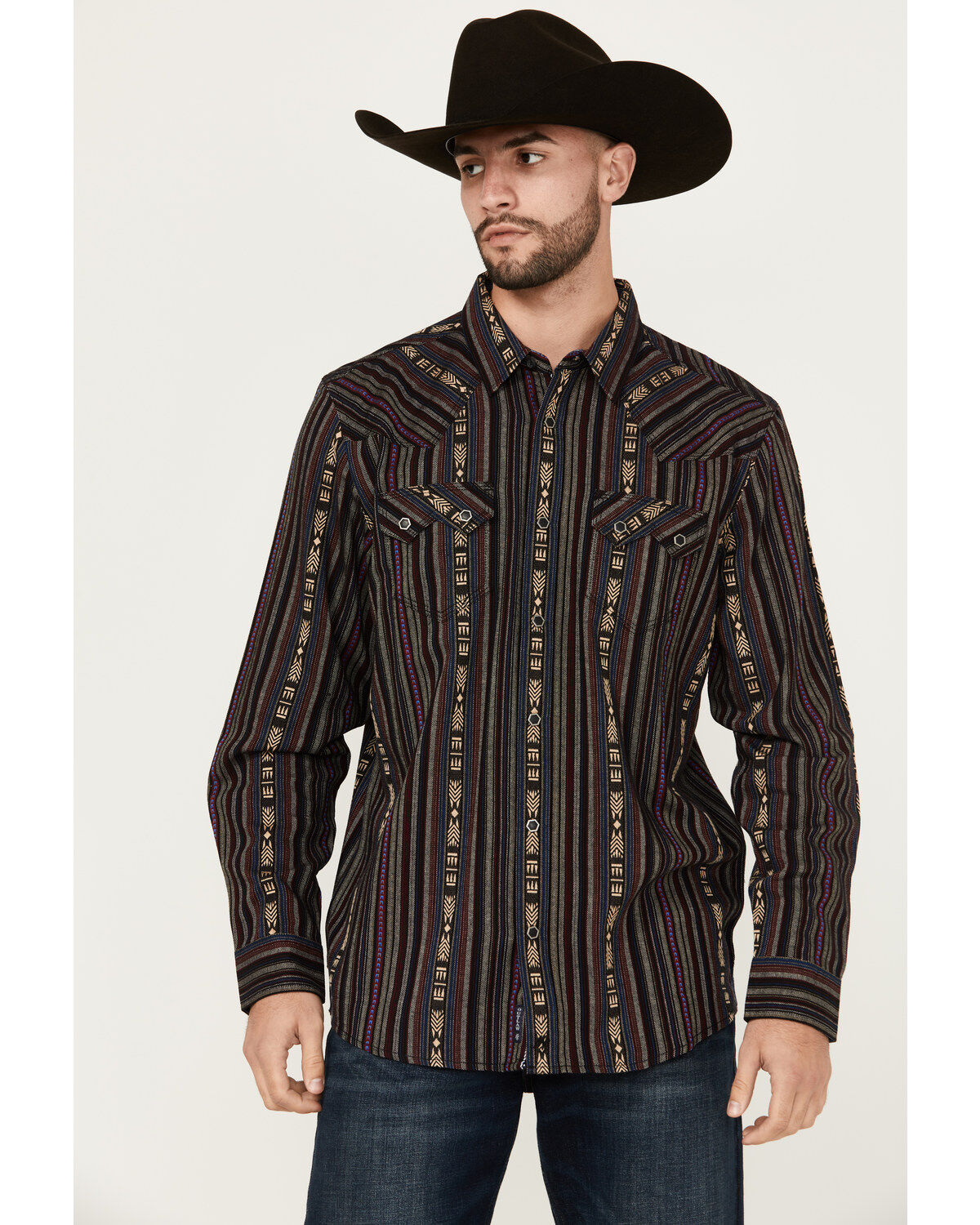 Image #1 - Moonshine Spirit&reg; Men's Towers Vertical Dobby Striped Print Long Sleeve Snap Western Shirt, Multi, hi-res