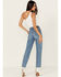 Image #3 - Rock & Roll Denim Women's Medium Wash High Rise Rhinestone Cropped Straight Jeans, Medium Wash, hi-res