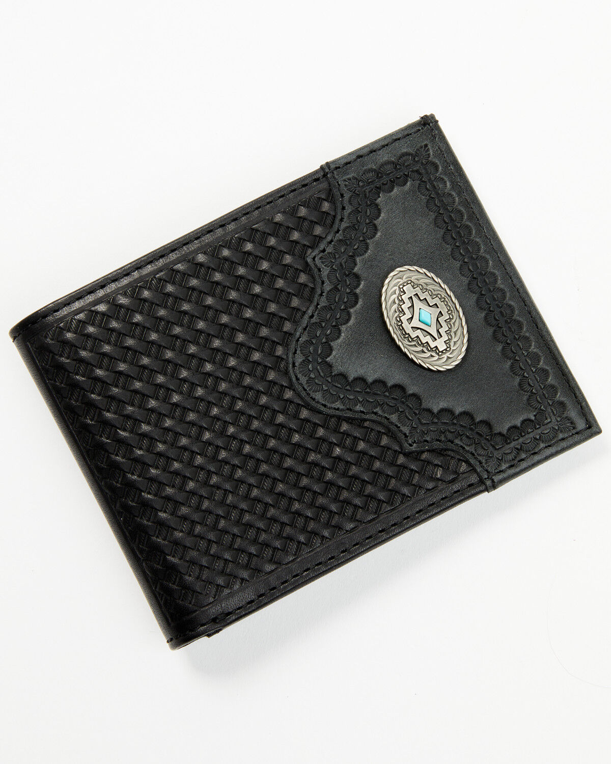 Cody James Men's Dwight Basketweave Tooled Bifold Wallet, Black, hi-res