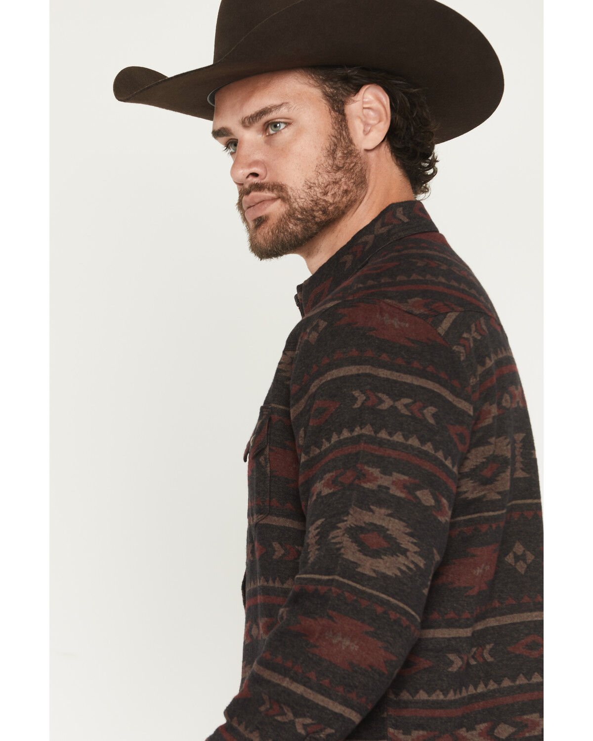 Image #2 - Moonshine Spirit&reg; Men's Antler Southwestern Print Long Sleeve Snap Flannel Shirt, Burgundy, hi-res