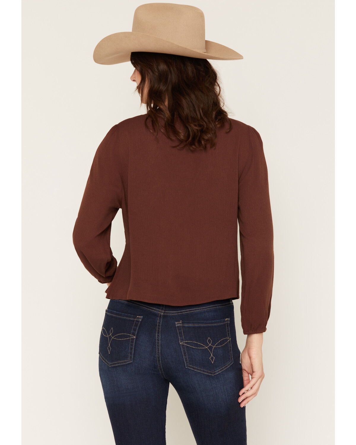 Image #4 - Wild Moss Women's Embroidered Long Sleeve Peasant Top, Brown, hi-res