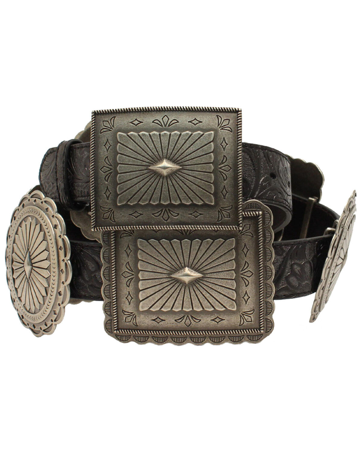 Ariat Women's Embossed Concho Western Belt, Black, hi-res