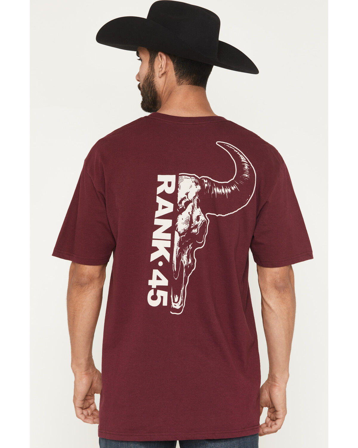 Image #4 - RANK 45&reg; Men's Half Steer Skull Logo Short Sleeve Graphic T-Shirt, Burgundy, hi-res