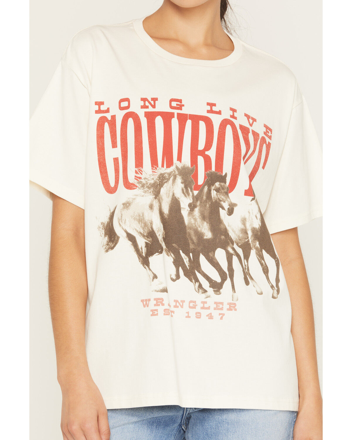 Image #3 - Wrangler Retro Women's Long Live Cowboys Short Sleeve Graphic Tee, Cream, hi-res