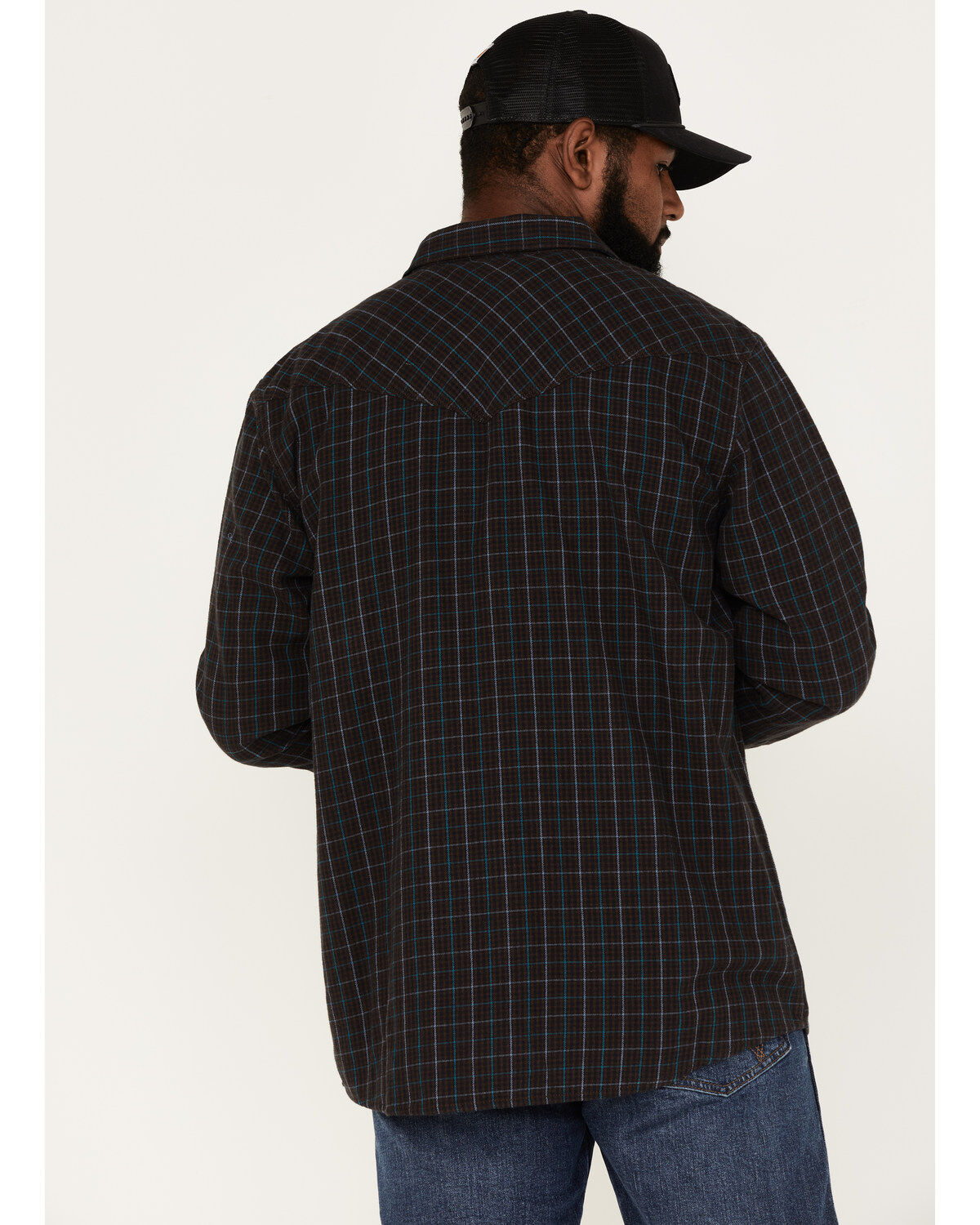 Image #4 - Moonshine Spirit&reg; Men's Cask Small Plaid Print Snap Western Flannel Shirt, Brown, hi-res