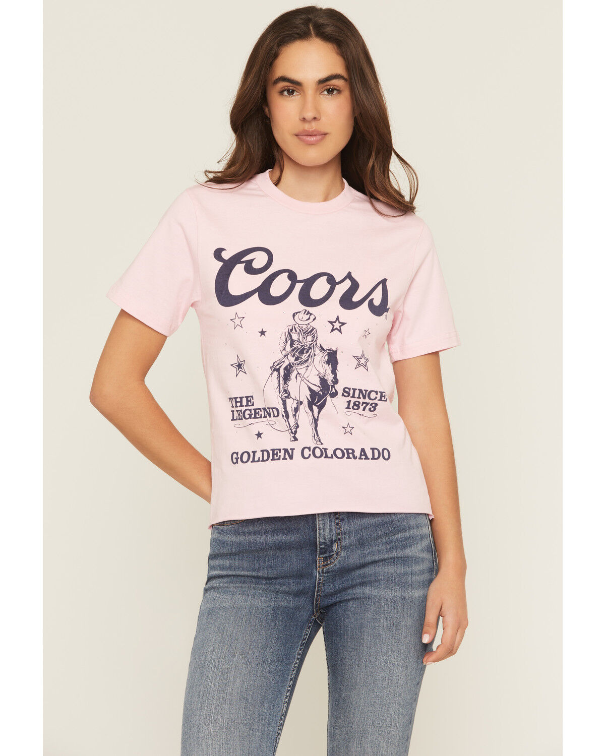 Coors Women's Rhinestone Stars Cowboy Short Sleeve Oversized Graphic Tee, Pink, hi-res
