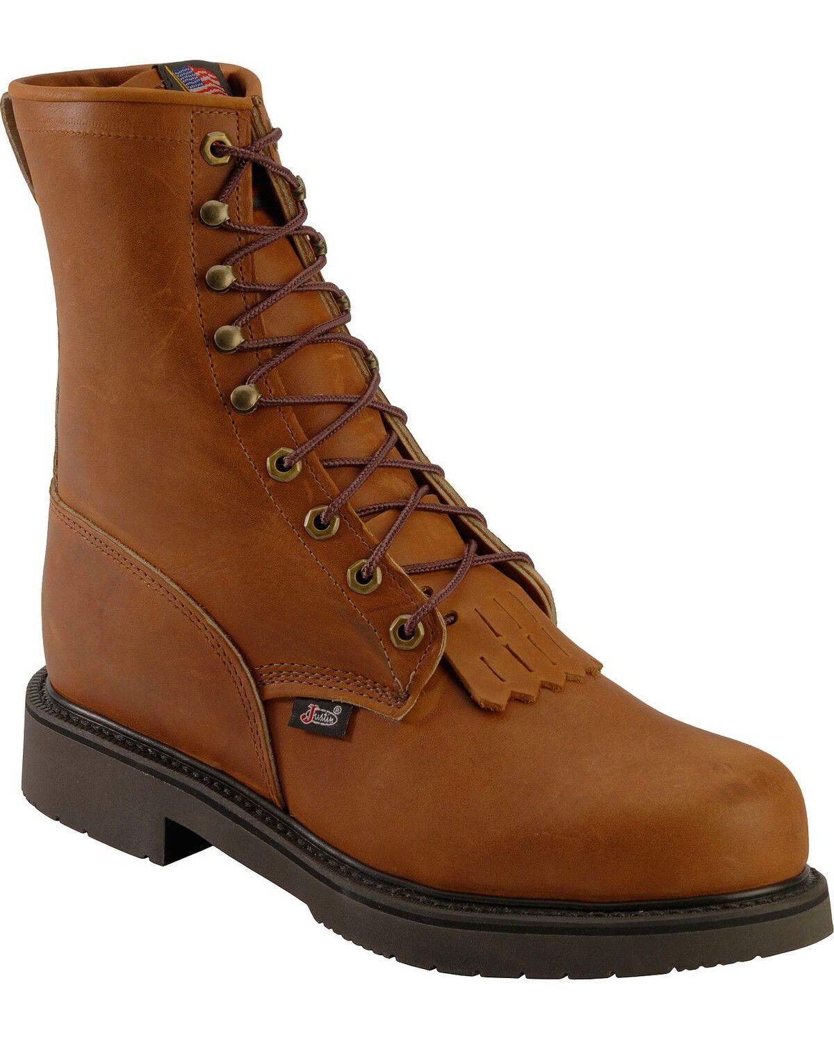 Image #1 - Justin Men's Cargo EH 8" Lace-Up Work Boots - Steel Toe, Bark, hi-res