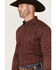 Image #2 - RANK 45&reg; Men's Bronc Buster Geo Print Long Sleeve Button-Down Stretch Western Shirt, Burgundy, hi-res
