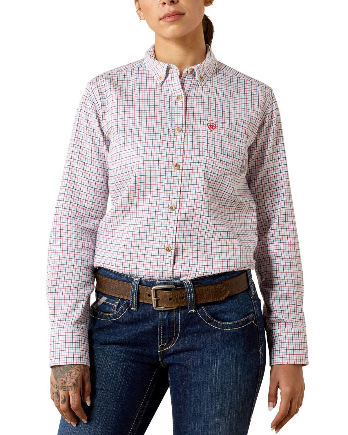 Image #1 - Ariat Women's FR Gauge Plaid Print Long Sleeve Button-Down Work Shirt, Multi, hi-res