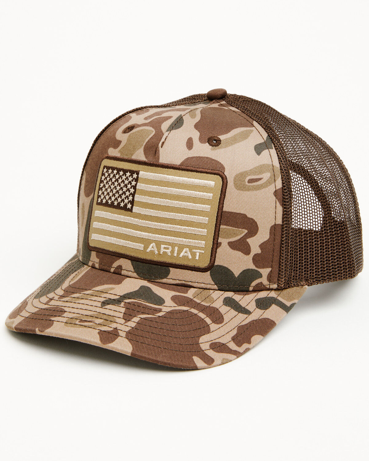 Image #1 - Ariat Men's Camo American Flag Patch Ball Cap, Camouflage, hi-res