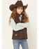 Image #1 - Cowgirl Hardware Girls' Cowgirl Cowhide Print Softshell Vest, Brown, hi-res