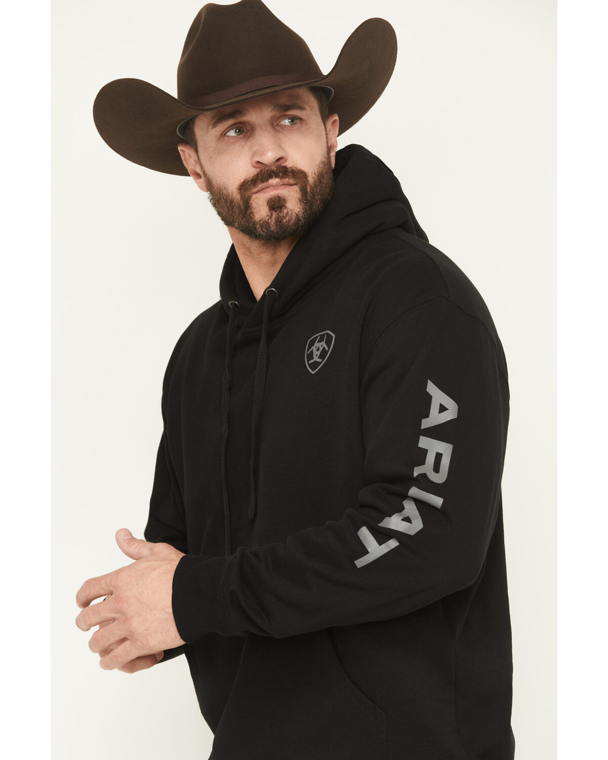 Image #2 - Ariat Men's Logo Graphic Hooded Sweatshirt - Big, Black, hi-res