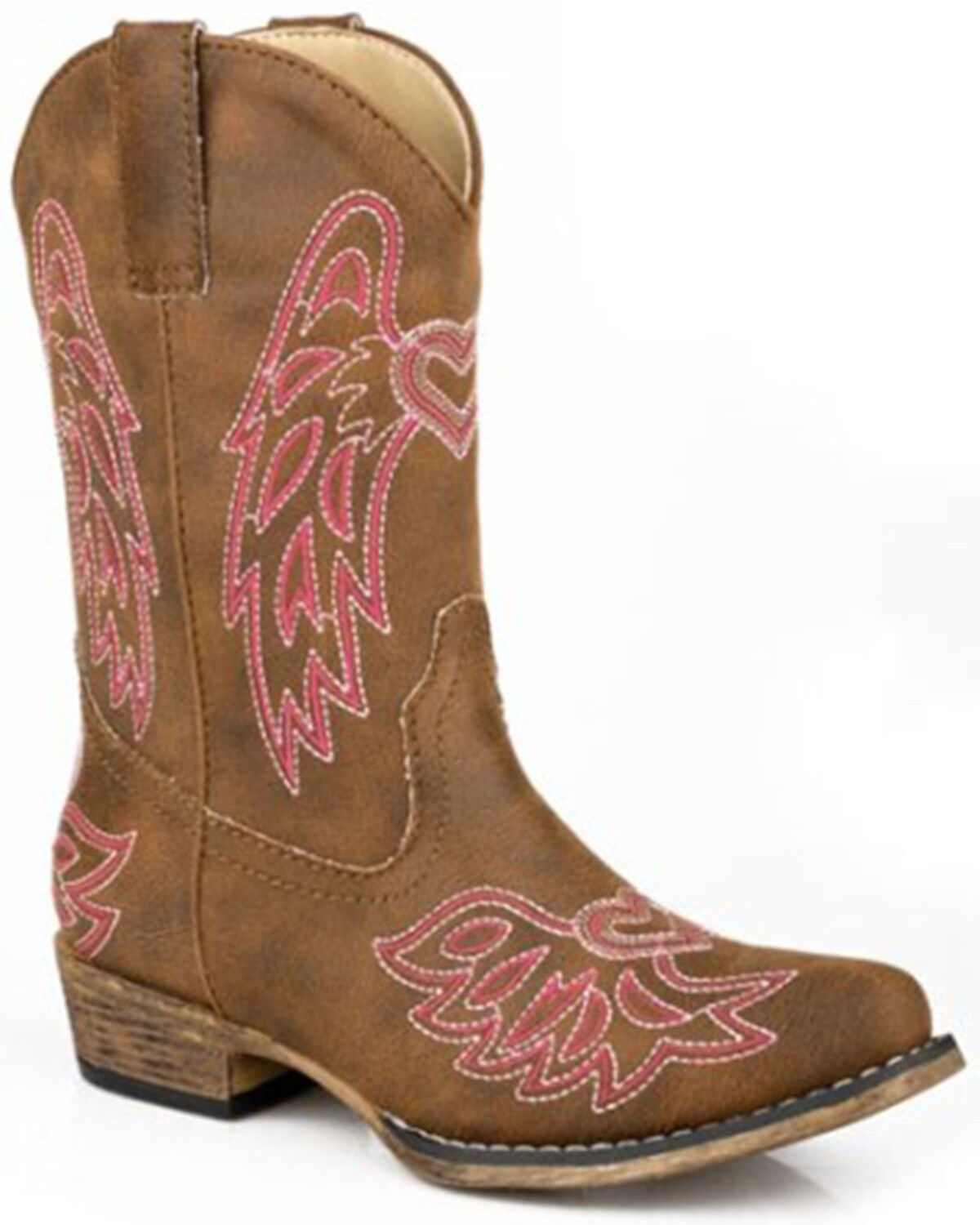 Roper Little Girls' Riley Wings Western Boots - Snip Toe, Tan, hi-res