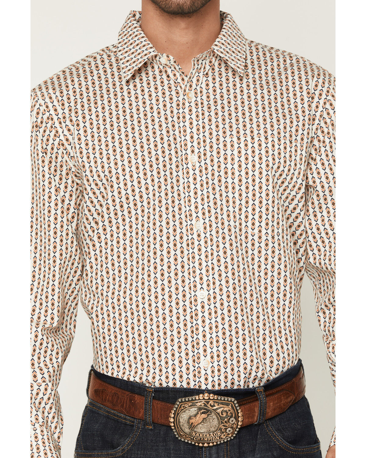 Image #3 - Gibson Trading Co Men's Arrowline Geo Stripe Print Long Sleeve Button-Down Western Shirt - Tall, White, hi-res