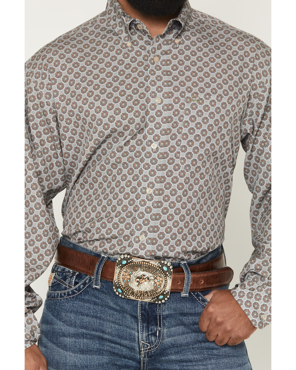 Image #3 - Cinch Men's ARENAFLEX&reg; Geo Print Long Sleeve Button-Down Stretch Western Shirt, Grey, hi-res