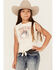 Image #1 - Shyanne Girls' Cowgirl State Fringe Sleeve Tie-Front Tee, Off White, hi-res