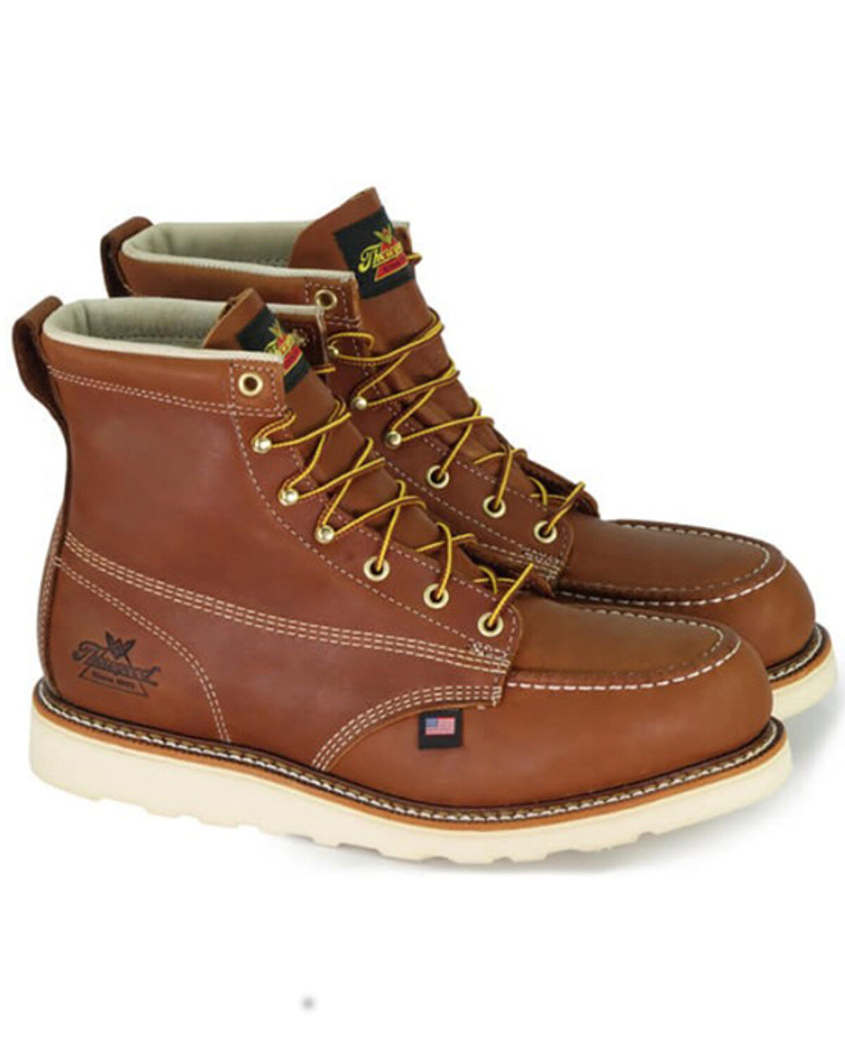 Thorogood Men's 6" Moc Safety Toe Lace-Up Work Boots, Brown, hi-res