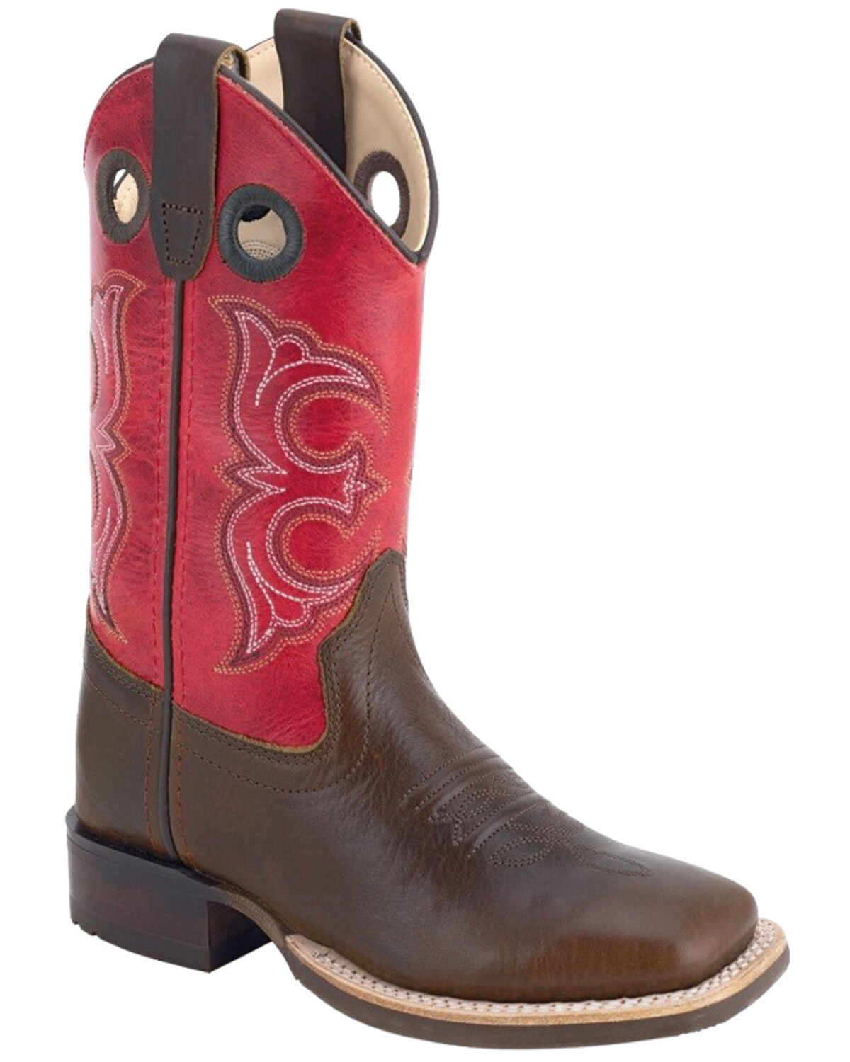 Image #1 - Old West Boys' Western Boots - Broad Square Toe, Red, hi-res