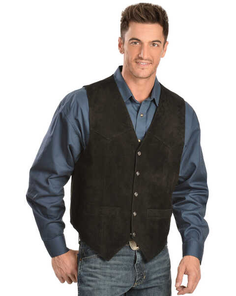 Image #2 - Scully Men's Lambskin  Calf Suede Snap Front Vest, Black, hi-res