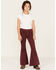 Image #1 - Shyanne Little Girls' Super Flare Raw Hem Jeans, Burgundy, hi-res