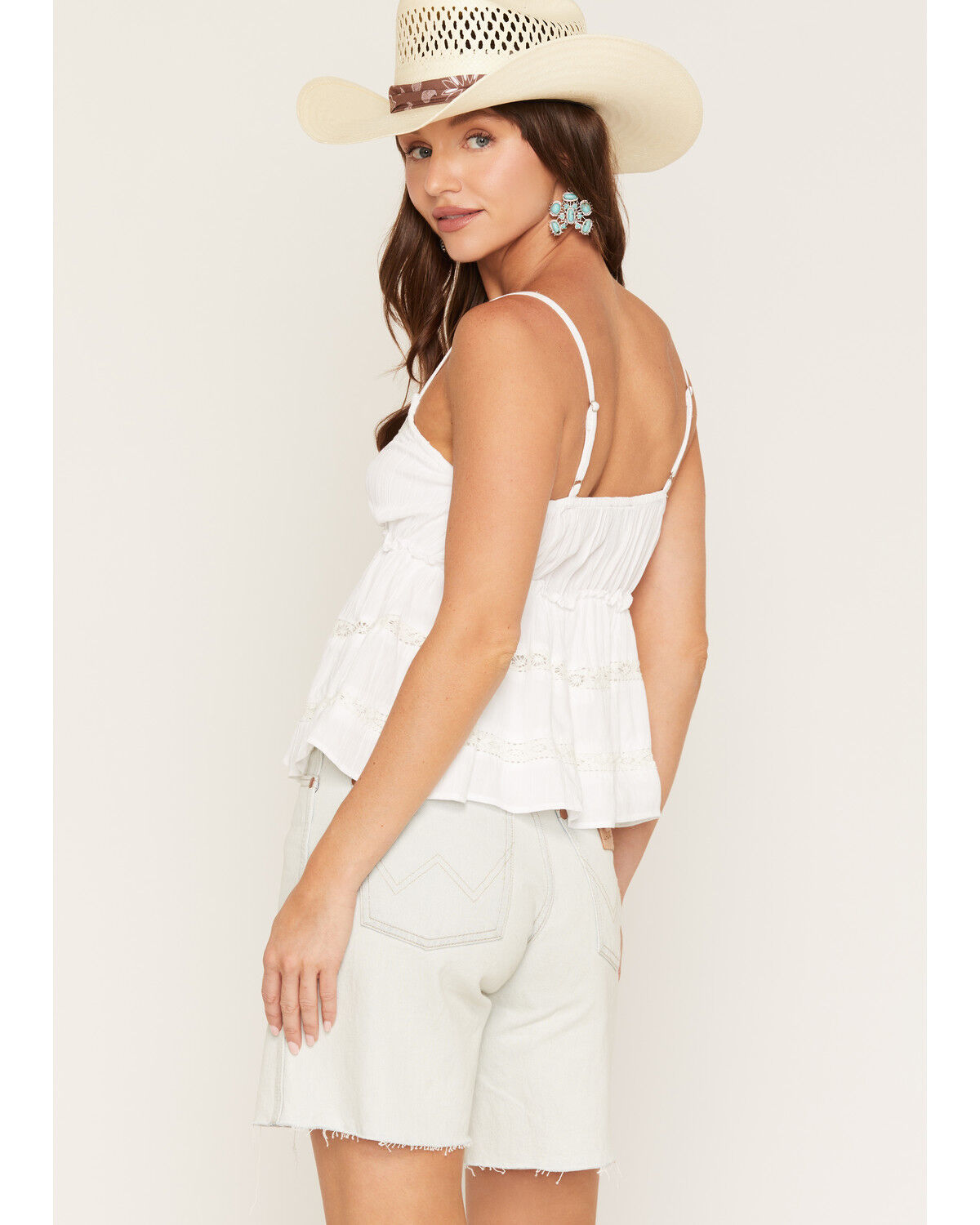 Image #4 - Angie Women's Sleeveless Lace Trim Tiered Cami, White, hi-res