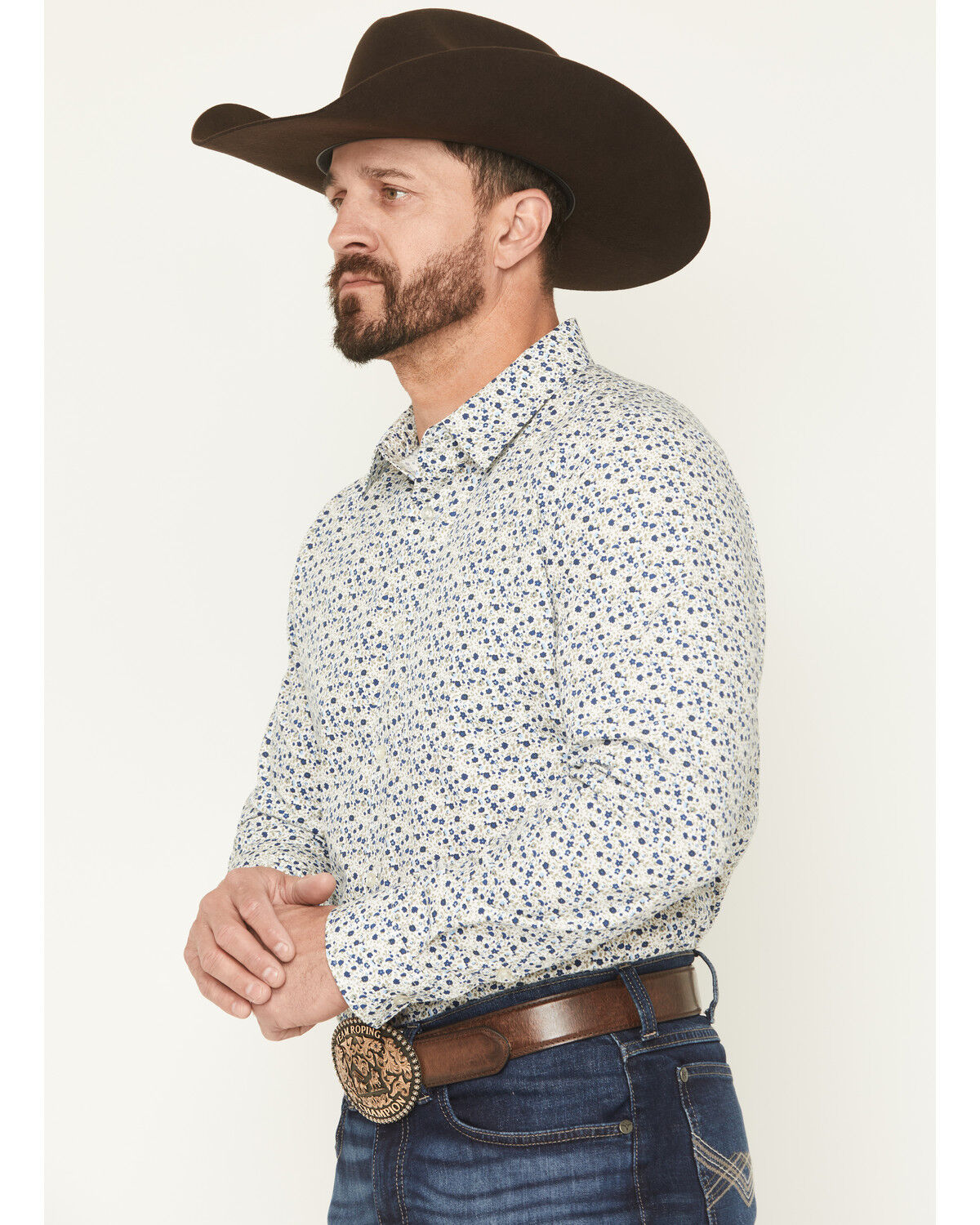 Image #2 - Gibson Trading Co Men's Kick Back Micro Floral Print Long Sleeve Button-Down Stretch Western Shirt - Big, White, hi-res