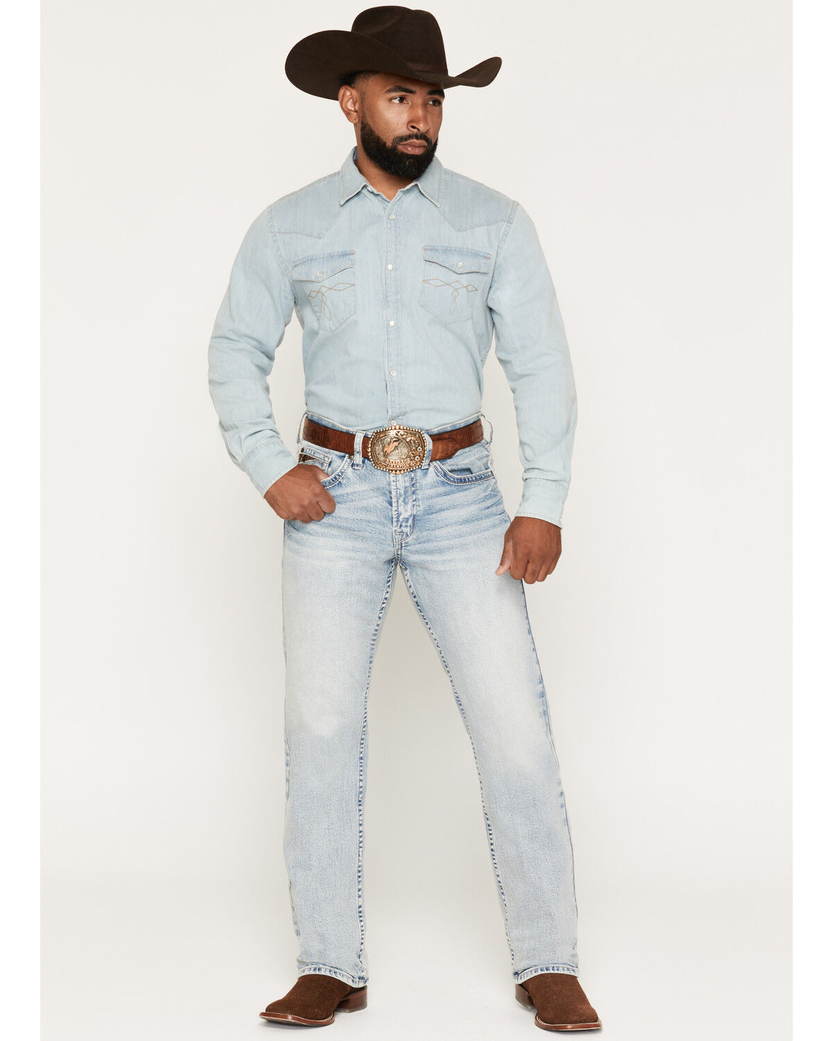 Cody James Men's Austin Wash Yukon Relaxed Straight Stretch Denim Jeans, Light Wash, hi-res