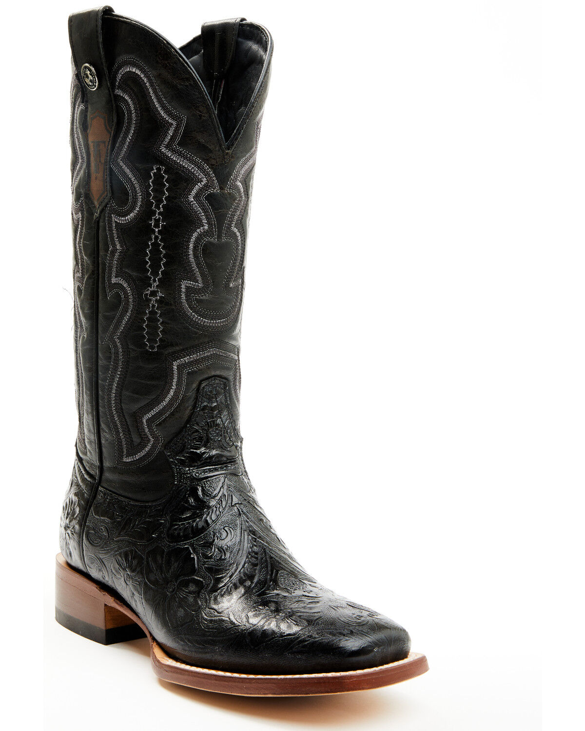 Image #1 - Tanner Mark Women's Mendocino Tooled Western Boots - Broad Square Toe, Black, hi-res