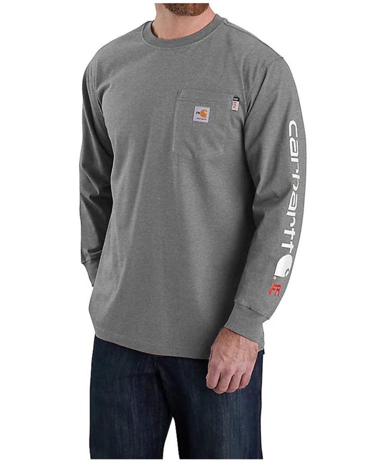Carhartt Men's FR Loose Fit Midweight Logo Long Sleeve Graphic Work Shirt, Charcoal, hi-res