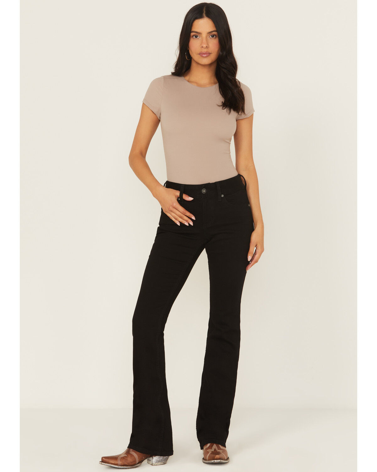 Image #1 - Shyanne Women's Shay Mid Rise Bootcut Performance Stretch Denim Jeans, Black, hi-res