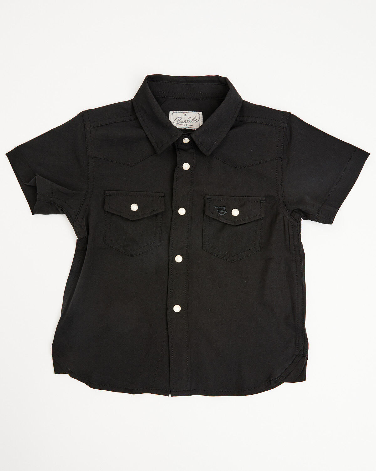 Burlebo Toddler Boys' Solid Short Sleeve Snap Performance Stretch Western Shirt, Black, hi-res
