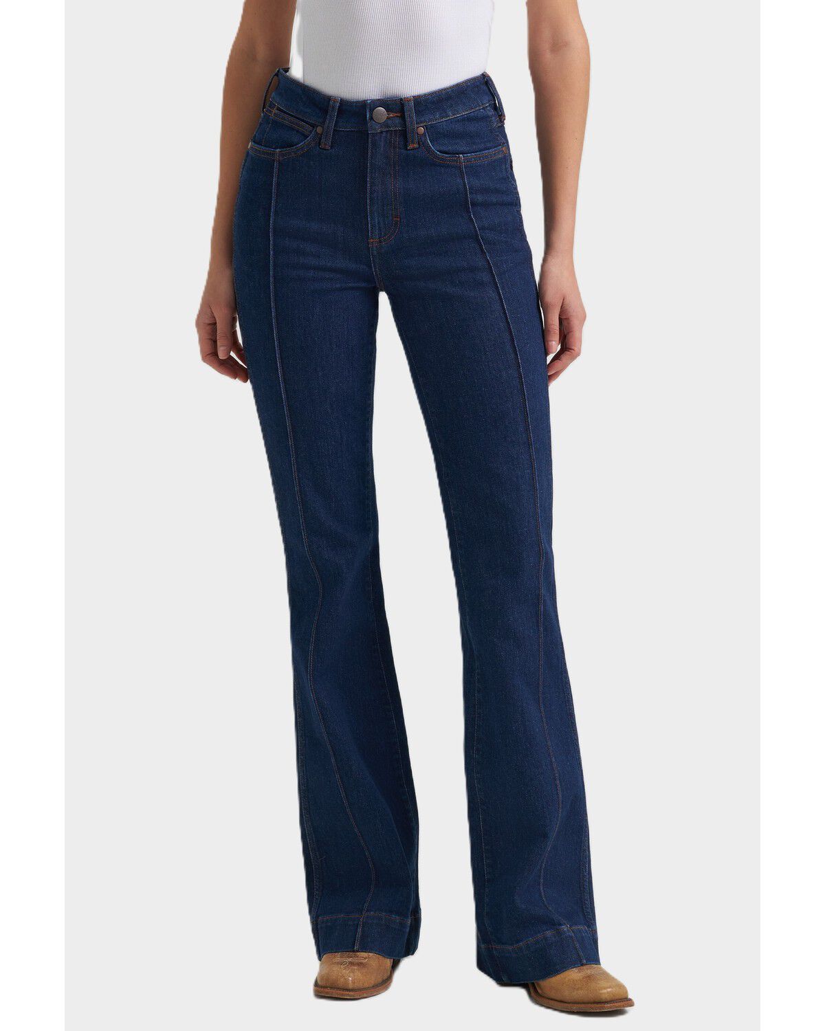 Wrangler Retro Women's Dark Wash Bailey High Rise Pintuck Trouser Stretch Denim Jeans, Dark Wash, hi-res