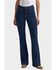 Image #1 - Wrangler Retro Women's Dark Wash Bailey High Rise Pintuck Trouser Stretch Denim Jeans, Dark Wash, hi-res