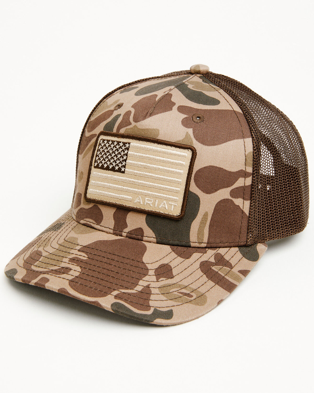 Image #1 - Ariat Boys' Camo Print American Flag Ball Cap, Camouflage, hi-res