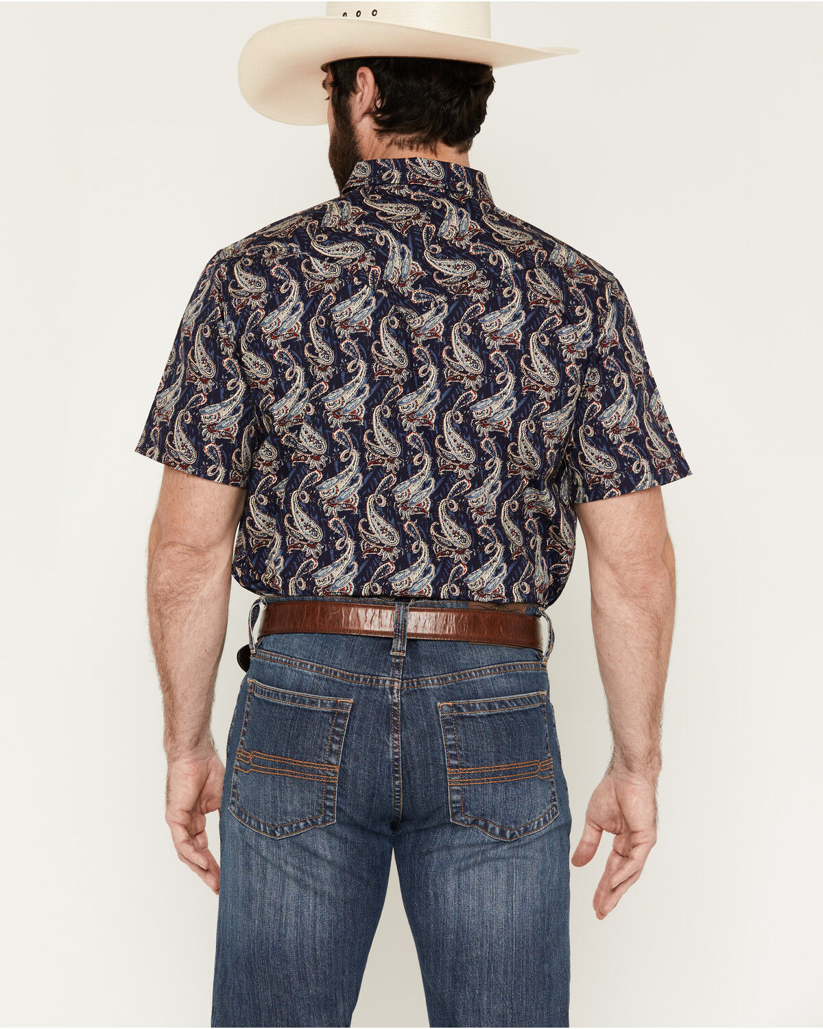 Image #4 - Cody James Men's Easy Livin' Paisley Print Short Sleeve Snap Western Shirt, Navy, hi-res