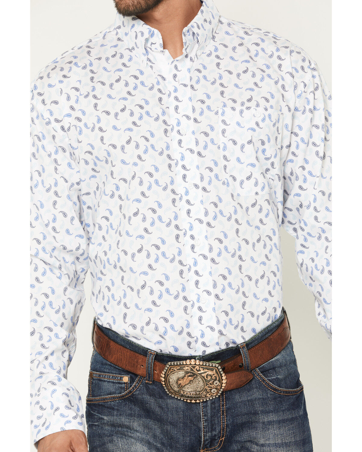 Image #3 - George Strait by Wrangler Men's Paisley Print Long Sleeve Button-Down Stretch Western Shirt - Big, White, hi-res