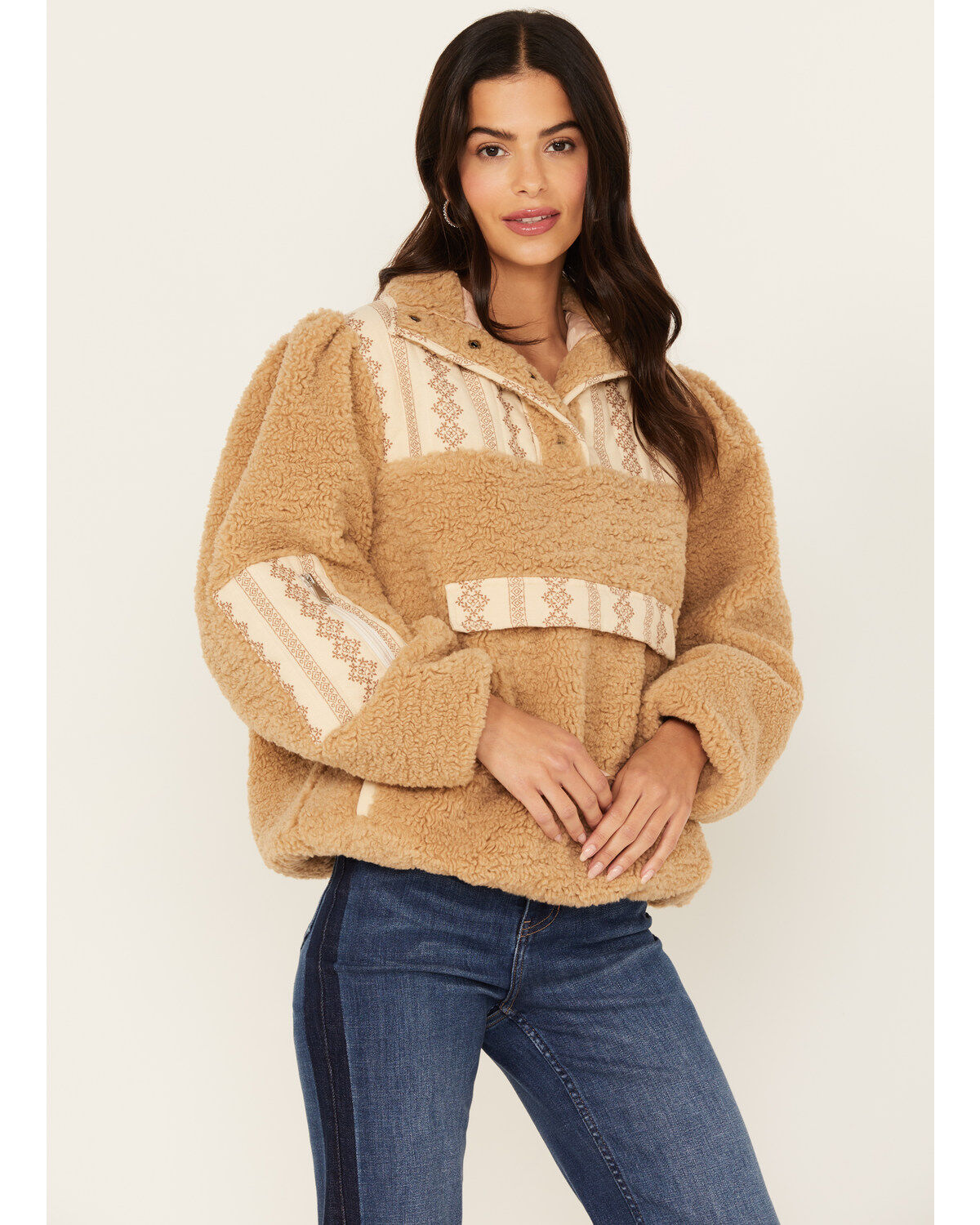 Image #1 - Driftwood Women's 1/4 Snap Sherpa Pullover, Beige, hi-res