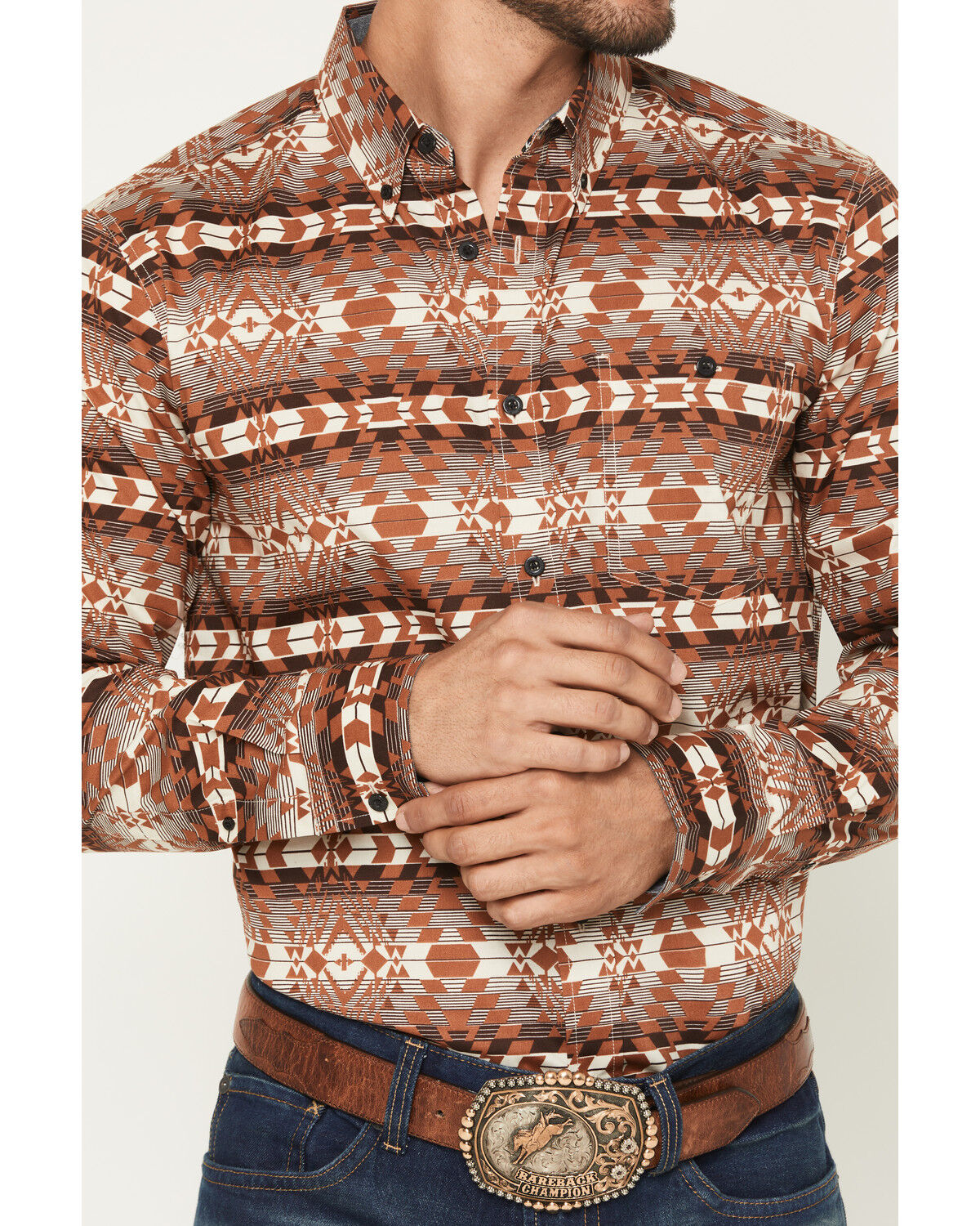 Image #3 - RANK 45&reg; Men's Mountain Shadow Southwestern Print Long Sleeve Button-Down Stretch Western Shirt, Tan, hi-res