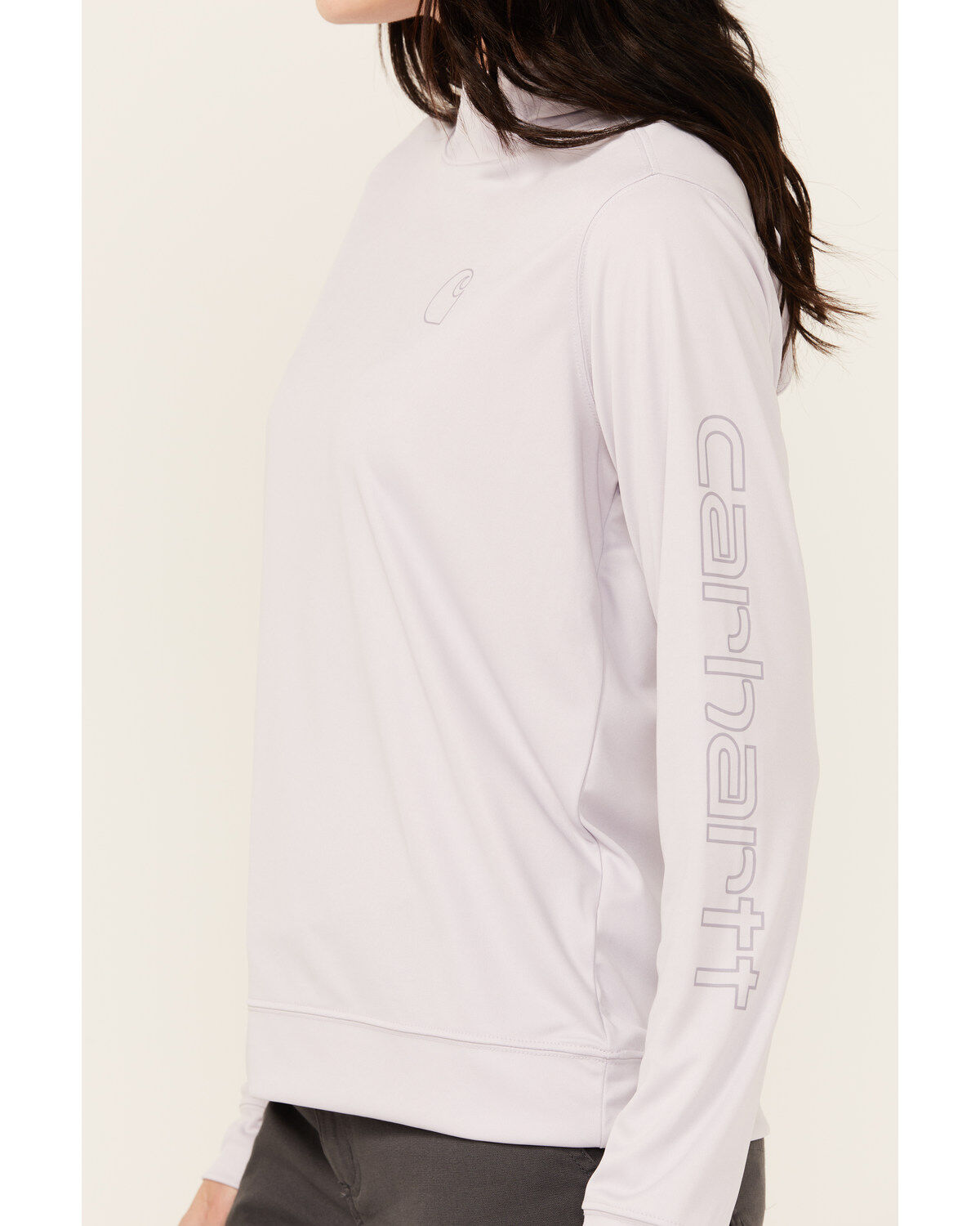 Image #3 - Carhartt Women's Force Sun Defender Relaxed Fit Lightweight Logo Hooded Graphic Long Sleeve, Light Purple, hi-res