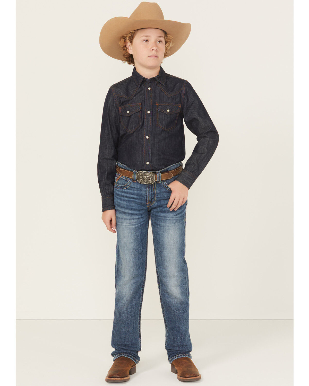 Ariat Boys' B5 Bennet Dark Wash Slim Straight Stretch Denim Jeans, Dark Wash, hi-res
