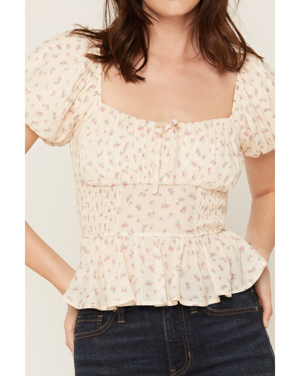 Image #3 - Ash & Violet Women's Ditsy Floral Smocked Waist Top, Cream, hi-res