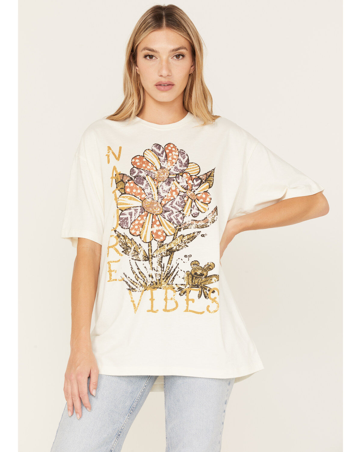 Image #1 - Cleo + Wolf Women's Nature Vibes Oversized Graphic Tee, Ivory, hi-res