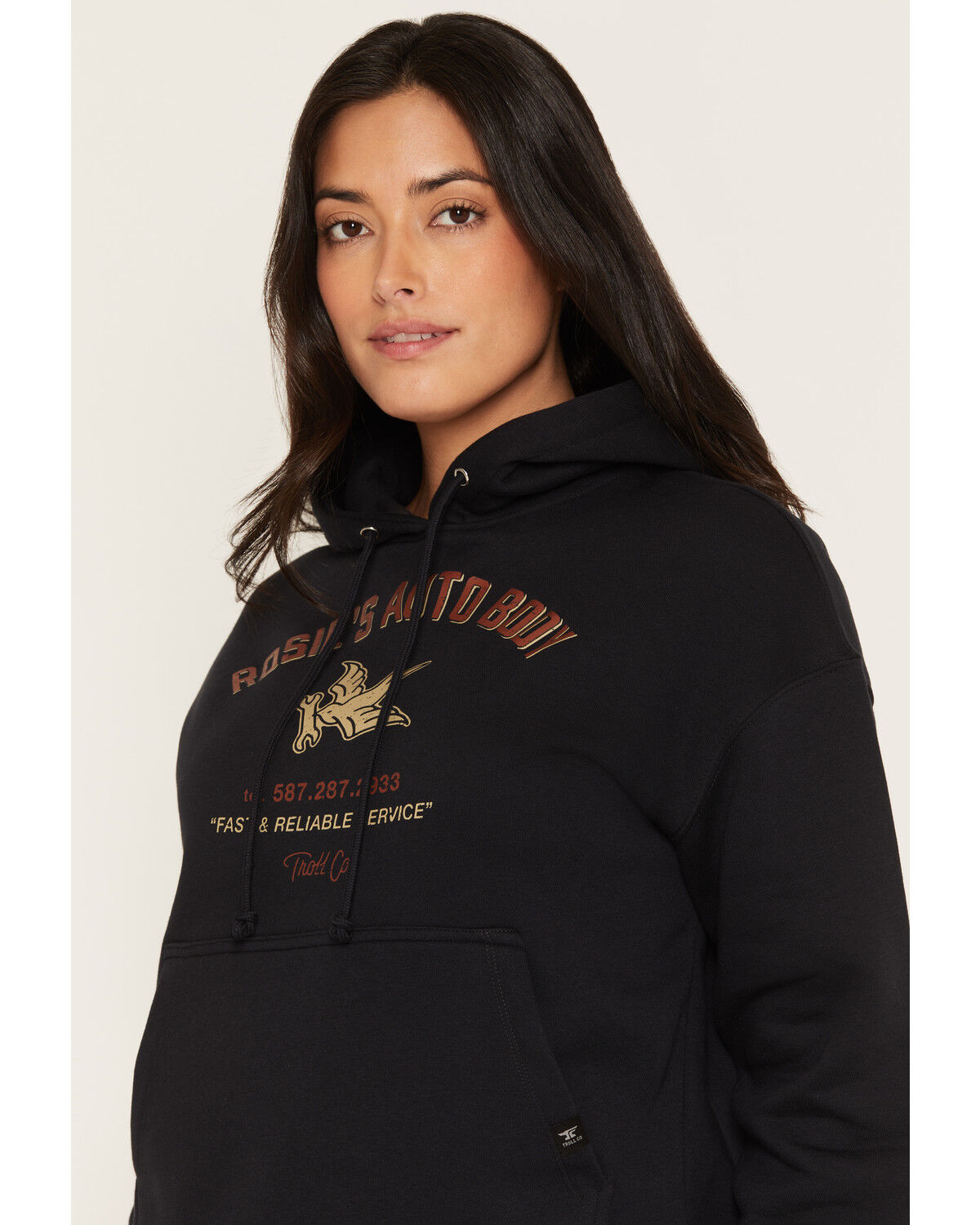Image #2 - Troll Co Women's Rosie's Auto Body Shop Graphic Hoodie, Black, hi-res