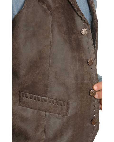 Image #2 - Scully Men's Whipstitch Leather Lapel Vest, Brown, hi-res